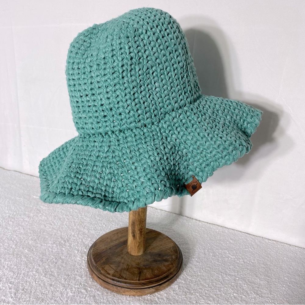 Maxwell Made Turquoise Crochet Knit Retro Style Bucket Hat Boho Festival Cottage